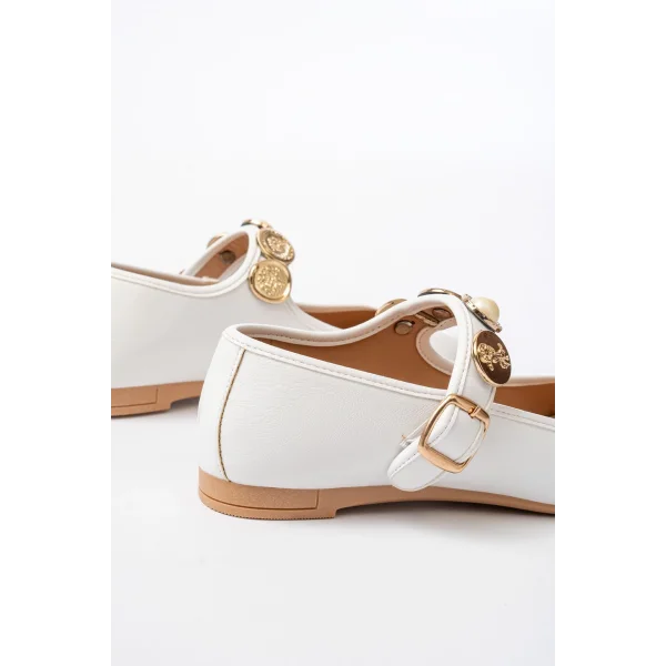 İNF-6363 Beyaz Baret Tokalı Günlük Bayan Ayakkabı