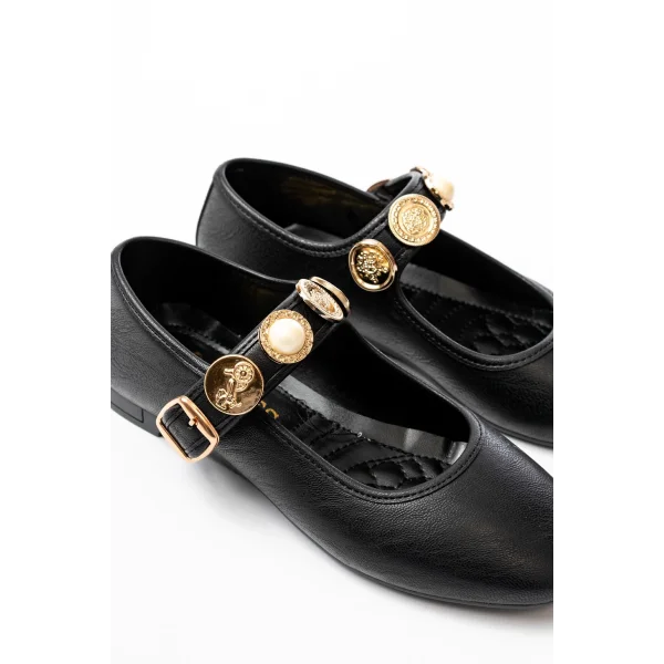 İNF-6363 Siyah Baret Tokalı Günlük Bayan Ayakkabı