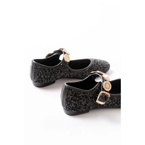 İNF-6363 Siyah Havlu Desenli Baret Tokalı Günlük Bayan Ayakkabı