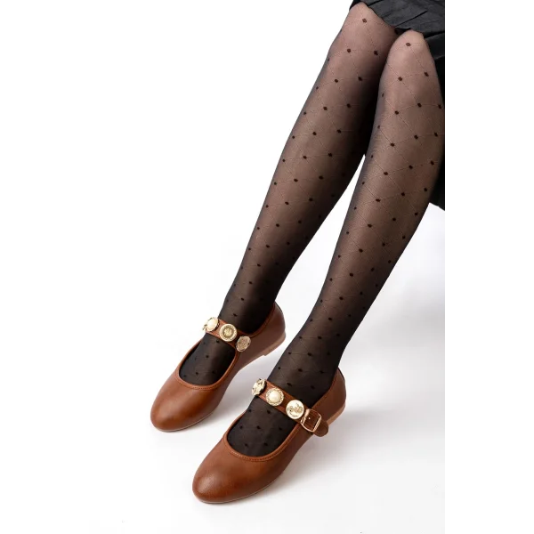 İNF-6363  Taba Baret Tokalı Günlük Bayan Ayakkabı