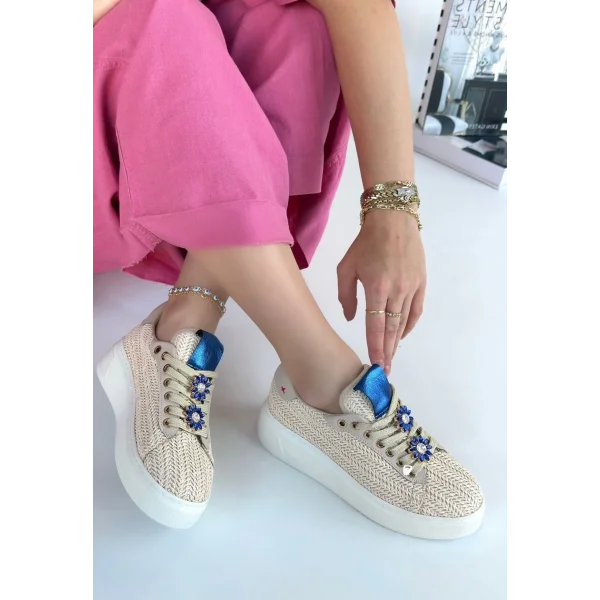 Iwer Bej Hasır Dokumalı Bağcıklı Spor Ayakkabı