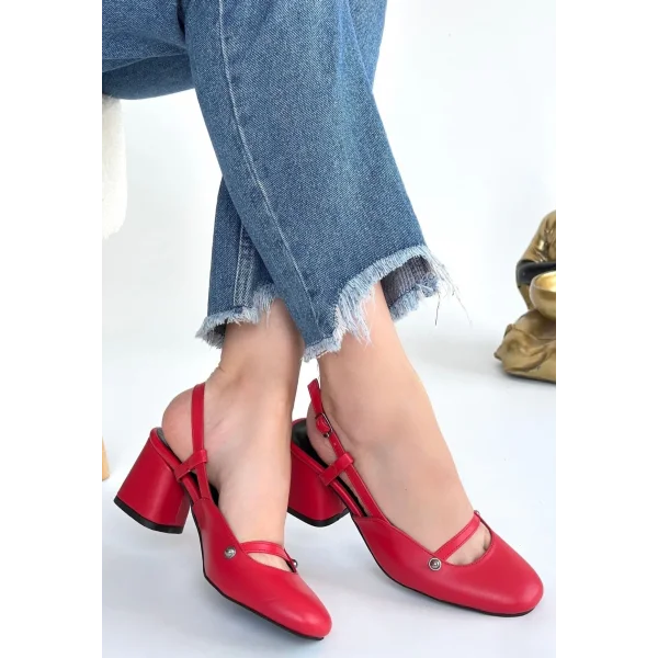 Jecci Kırmızı Cilt Topuklu Ayakkabı