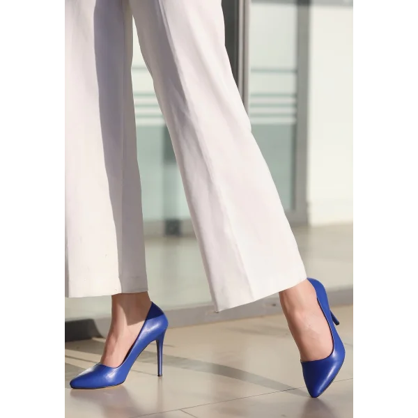 Jilya Mavi Cilt Stiletto Ayakkabı