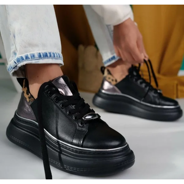 Jista Siyah Cilt Bağcıklı Spor Ayakkabı