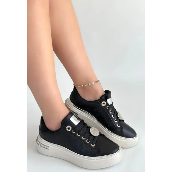 Jlar Siyah Cilt Bağcıklı Spor Ayakkabı