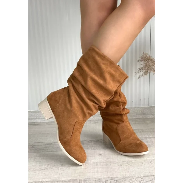 Jolin Taba Süet Topuklu Çizme