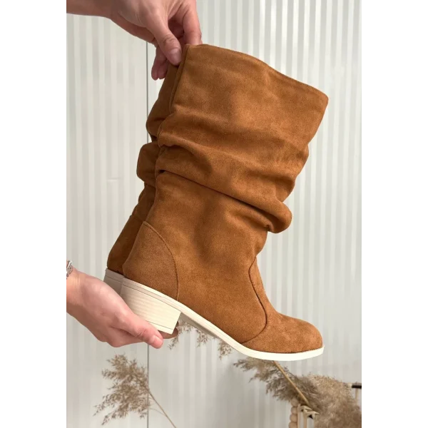 Jolin Taba Süet Topuklu Çizme