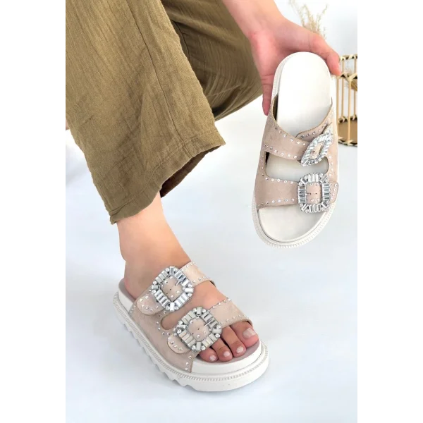 Juana Bej Nubuk Taşlı Terlik