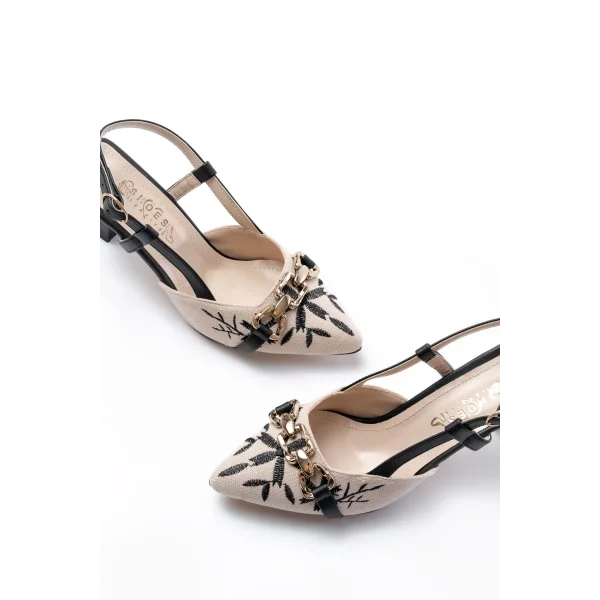 K-250 Siyah Keten Günlük Arkası Açık Tokalı Topuklu Kadın Ayakkabı