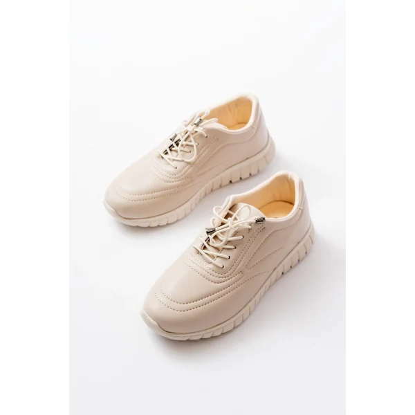 K-504 Bej Bağcıklı Desenli Günlük Spor Ayakkabı