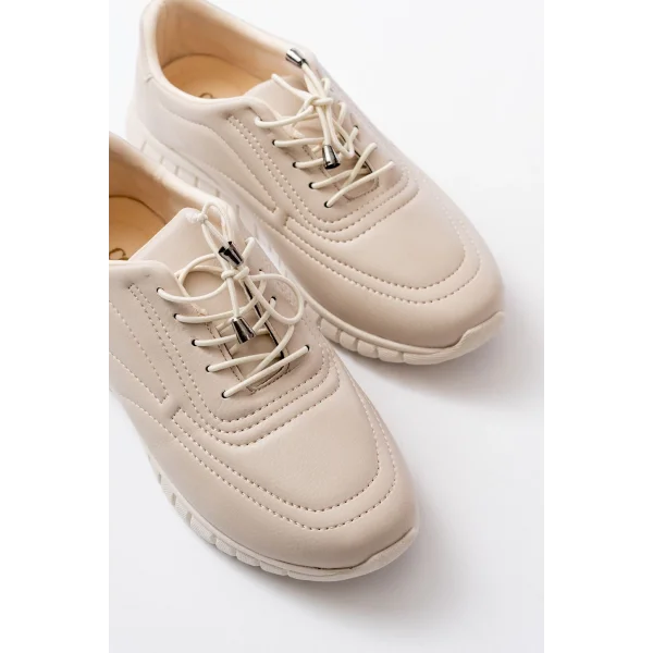 K-504 Bej Bağcıklı Desenli Günlük Spor Ayakkabı