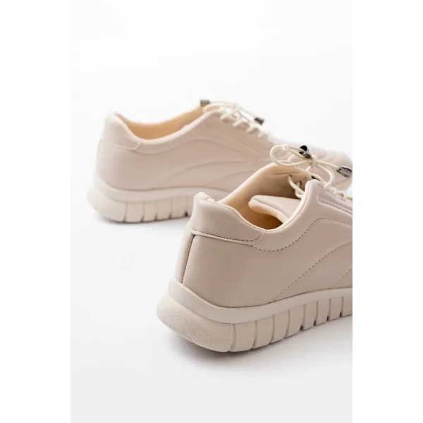 K-504 Bej Bağcıklı Desenli Günlük Spor Ayakkabı