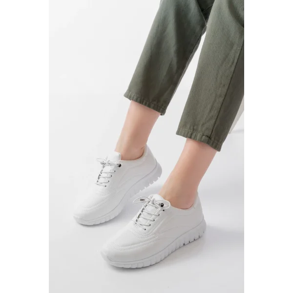 K-504 Beyaz Bağcıklı Desenli Günlük Spor Ayakkabı