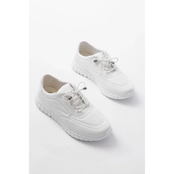 K-504 Beyaz Bağcıklı Desenli Günlük Spor Ayakkabı