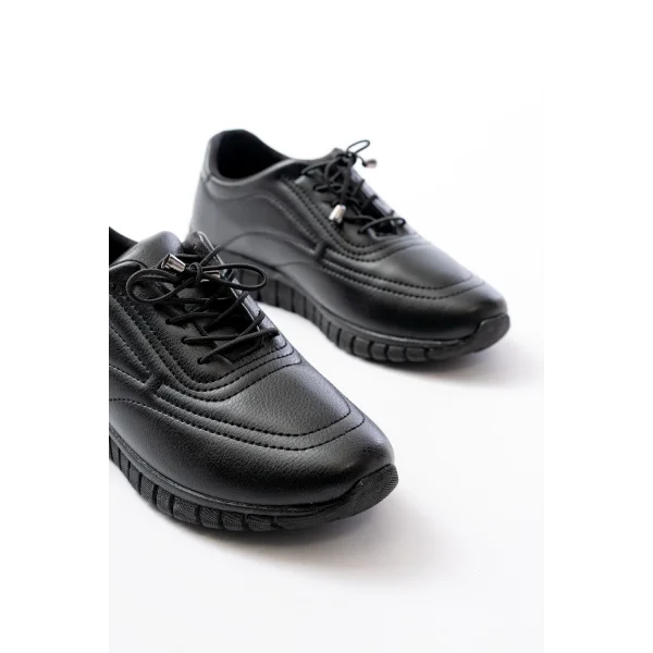 K-504 Siyah Bağcıklı Desenli Günlük Spor Ayakkabı