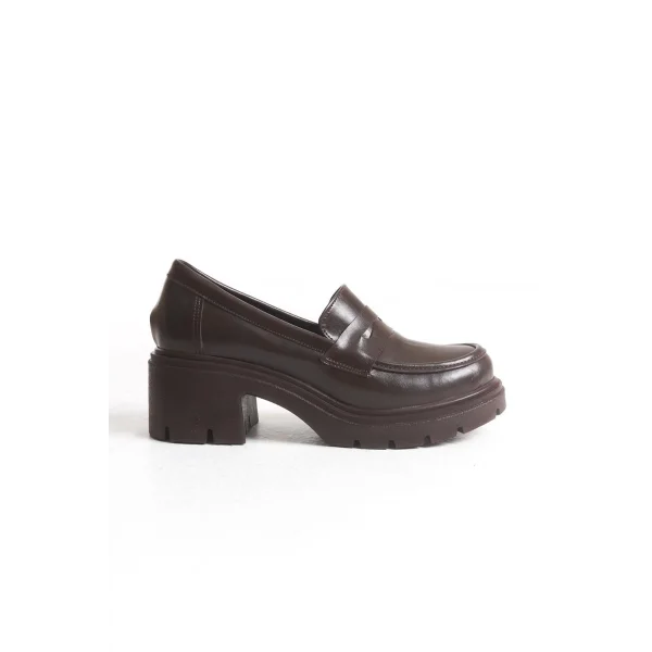 K-706 Kahve Kırışık Rugan Yüksek Tabanlı Loafer Ayakkabı