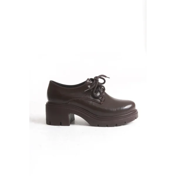 K-707 Kahve Kırışık Rugan Yüksek Tabanlı Bağcıklı  Loafer Ayakkabı