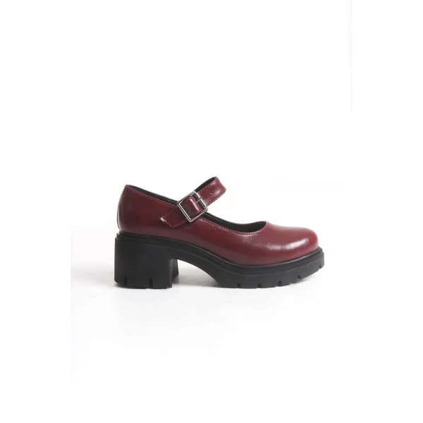 K-708 Bordo Kırışık Rugan Tokalı Yüksek Tabanlı Loafer Ayakkabı