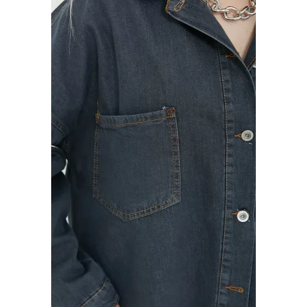 Kadın Çift Cepli Püskül Detay Kot Ceket