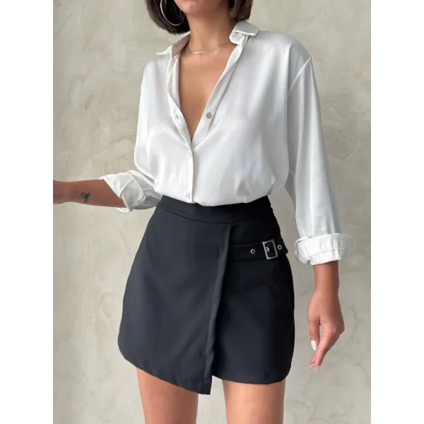 Kadın tokalı şort etek siyah s25449