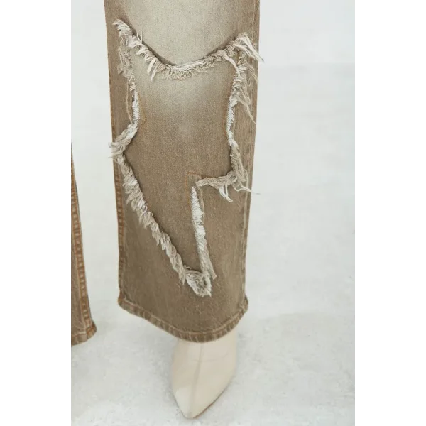 Kadın Yüksel Bel Püskül Detaylı Palazzo Jean Kot Pantolon