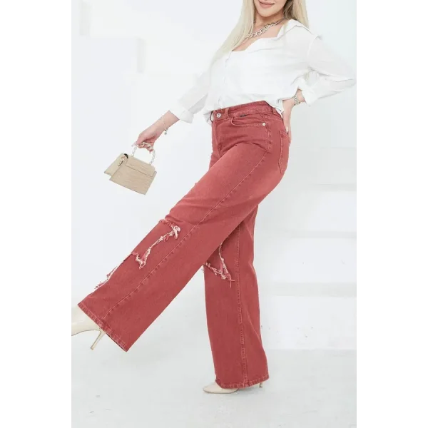 Kadın Yüksel Bel Püskül Detaylı Palazzo Jean Kot Pantolon