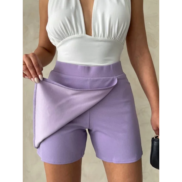 Kapaklı şort etek lila s208