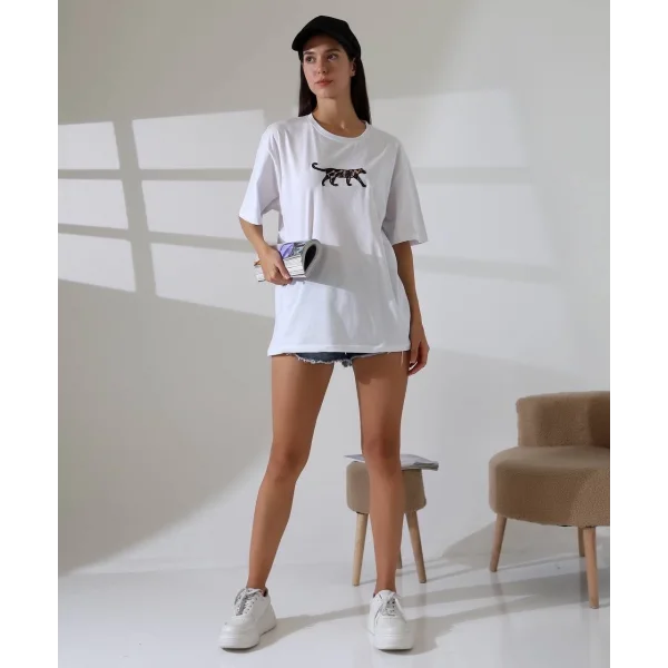 Kaplan nakış işlemeli Oversize tişört