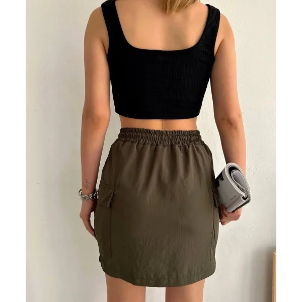 Kargo cep ince paraşüt etek haki s241019