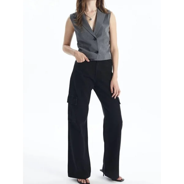 Kargo cep jeans pantolon siyah