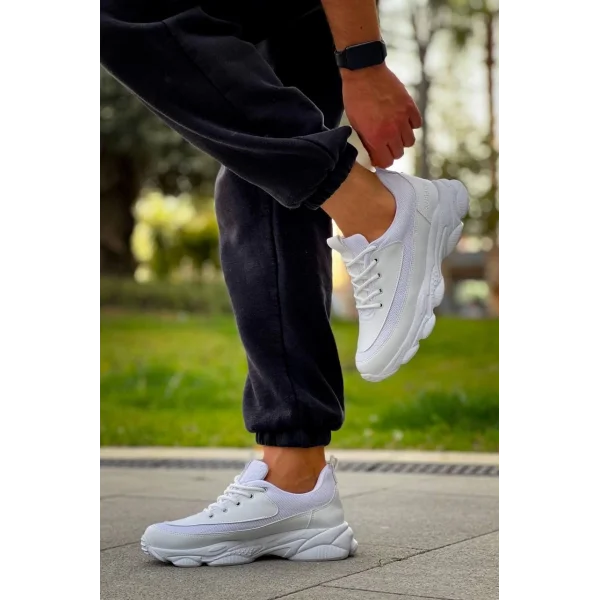 KB-707  Kuback  Beyaz Cilt Yüksek Taban Bağcıklı Günlük Erkek Ayakkabı