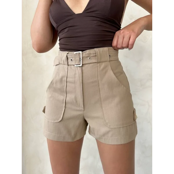 Kemer detaylı gabardin şort bej s25289