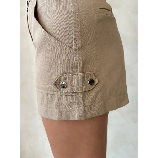 Kemer detaylı gabardin şort bej s25289