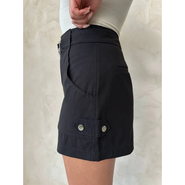 Kemer detaylı gabardin şort siyah s25289