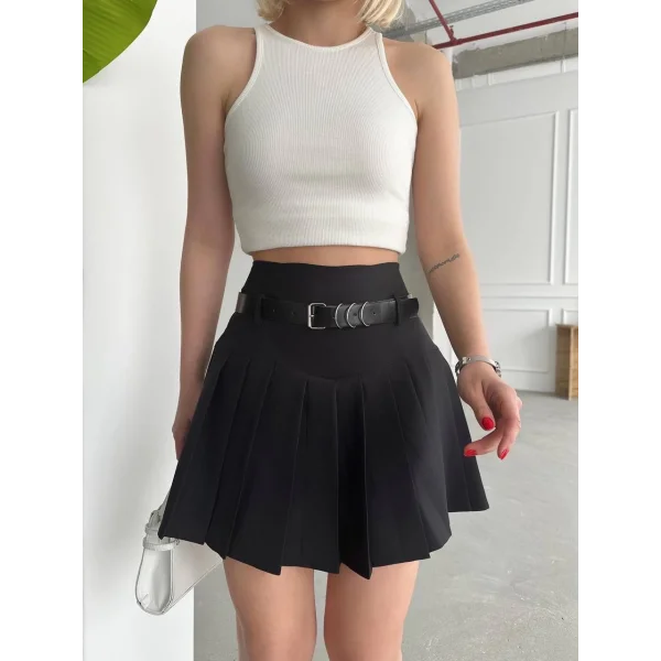 Kemerli pikseli şort etek