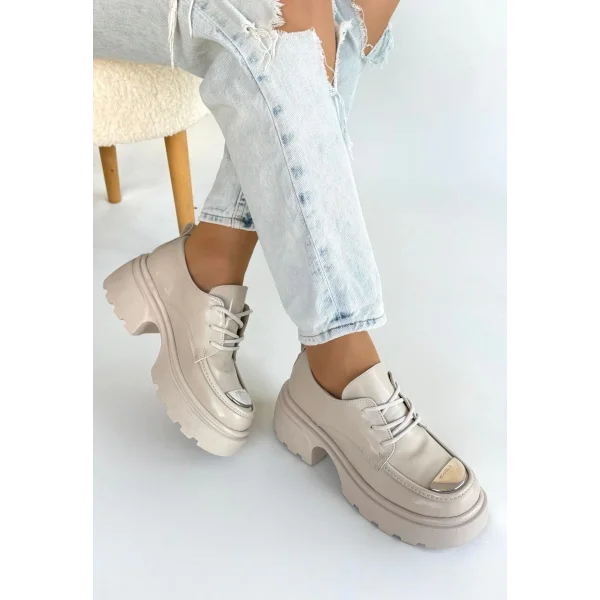 Kiya Bej Rugan Dolgu Topuk Oxford Ayakkabı