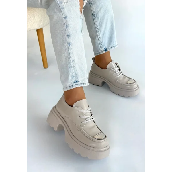 Kiya Bej Rugan Dolgu Topuk Oxford Ayakkabı