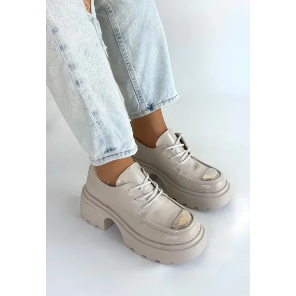 Kiya Bej Rugan Dolgu Topuk Oxford Ayakkabı