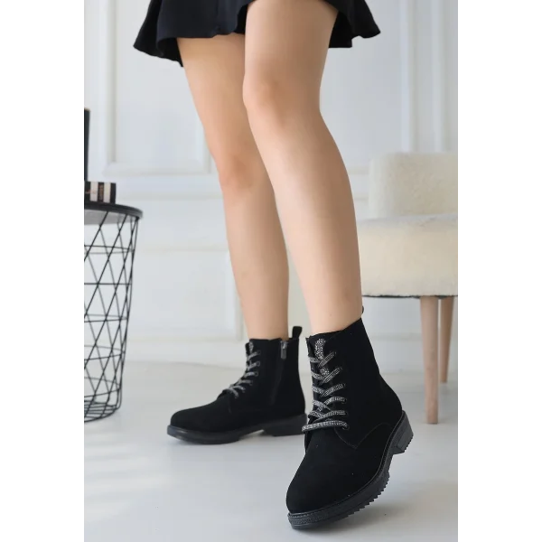 Kolly Siyah Süet Bağcıklı Bot