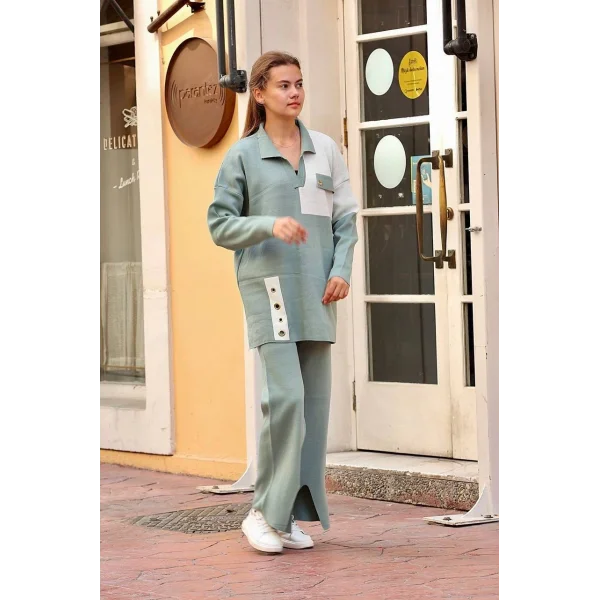 Kuş gözü triko takım Mint