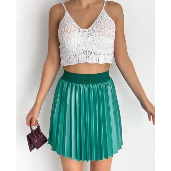 Lastikli piliseli lak etek yeşil s23901