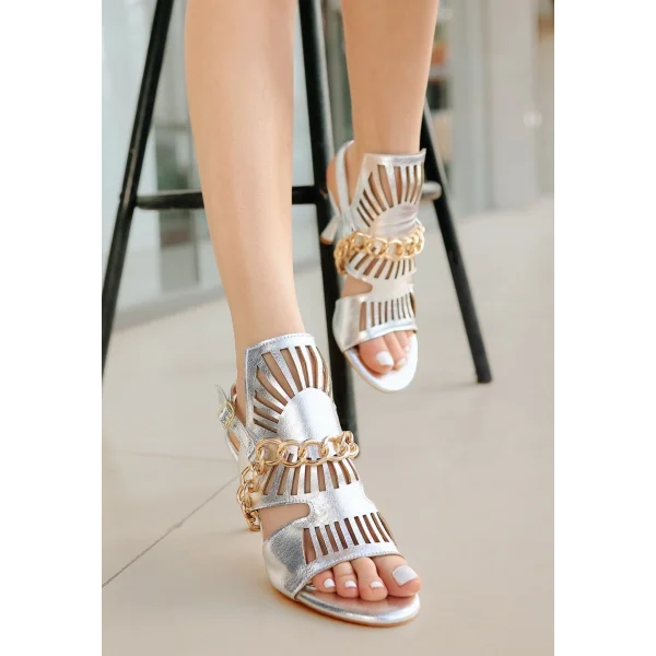 Lidya Gümüş Cilt Topuklu Ayakkabı