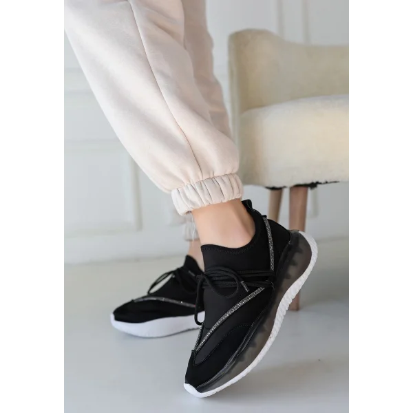 Liney Siyah Rugan Bağcıklı Spor Ayakkabı