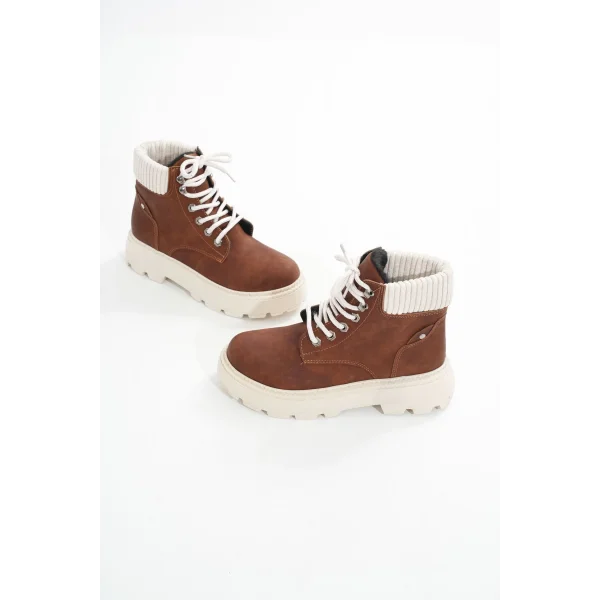 LMÇ-2045 Kahverengi Süet Bağcıklı Kalın Taban Kadın Günlük Bot