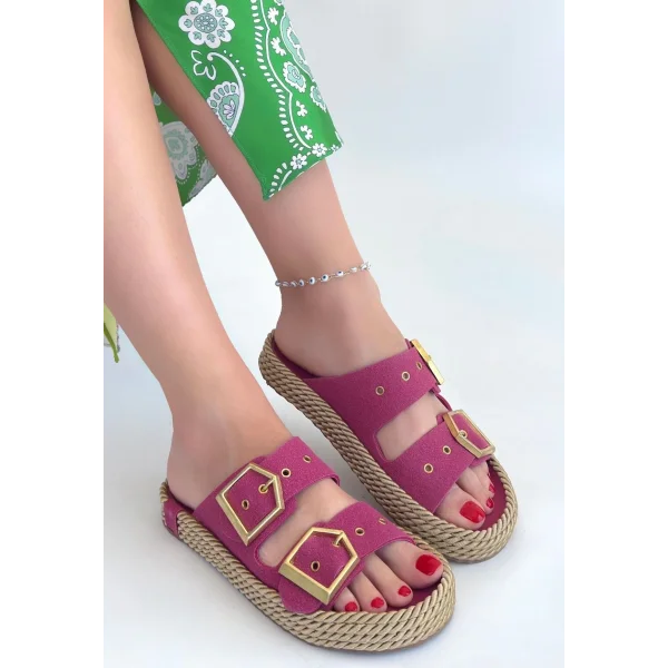 Loera Pemba Nubuk Çift Tokalı Terlik