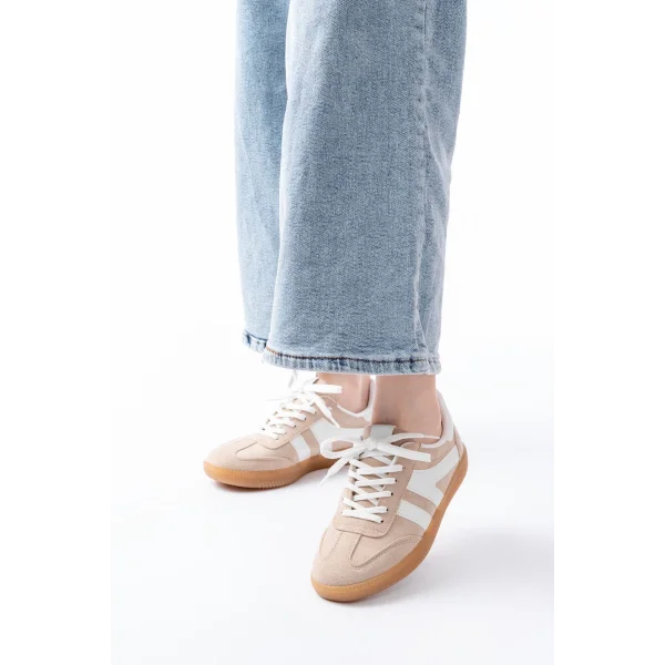 M-1004 Bej Süet Bağcıklı Termo Taban Günlük Kadın Spor