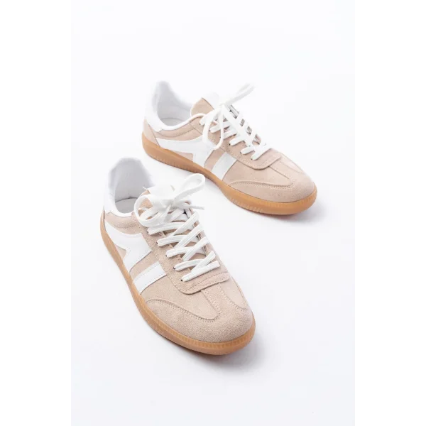 M-1004 Bej Süet Bağcıklı Termo Taban Günlük Kadın Spor