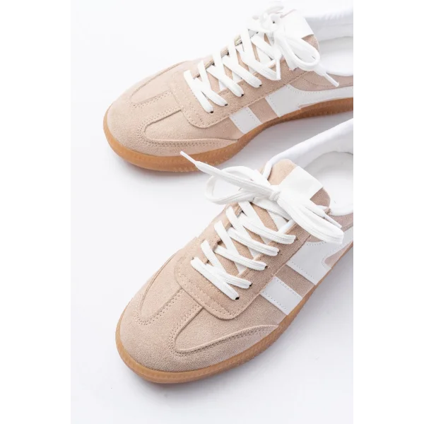 M-1004 Bej Süet Bağcıklı Termo Taban Günlük Kadın Spor