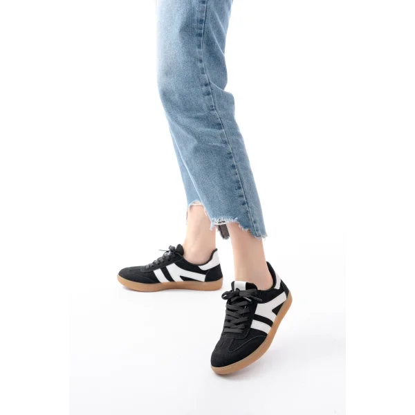 M-1004 Siyah Süet Bağcıklı Termo Taban Günlük Kadın Spor