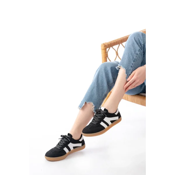 M-1004 Siyah Süet Bağcıklı Termo Taban Günlük Kadın Spor